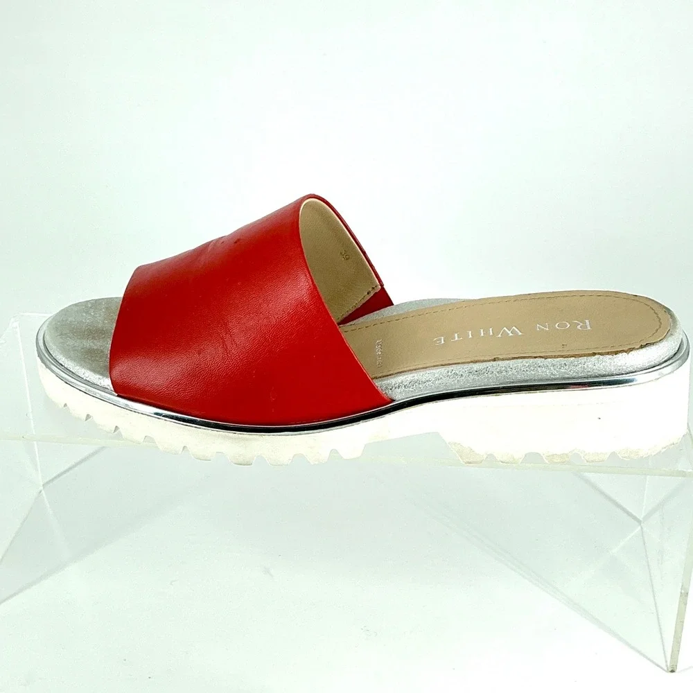 Ron White Size 39 US 8.5 Red Leather Abetone Slide Sandals NEW Carley $395